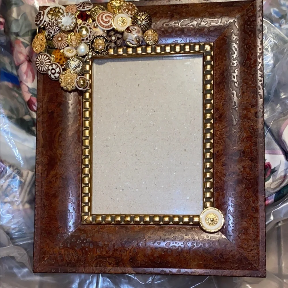Vintage Buttons Decorative Brown Frame with Gold Accents